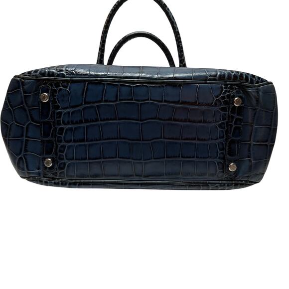 Plinio Visona Italy Blue Leather Satchel Croc Embossed Handbag - Picture 6 of 10